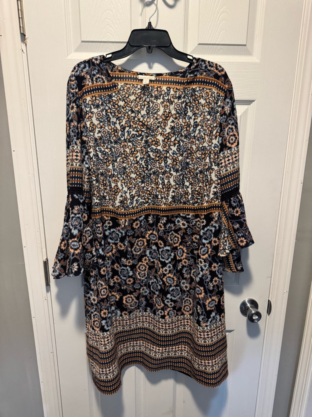 Westport Black and Tan Floral Bell-Sleeve Dress